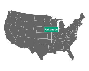 Arkansas eyalet sınırı işareti ve ABD haritası vektör illüstrasyon olarak