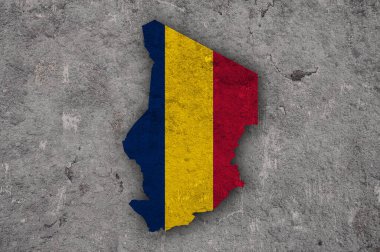 Çad 'ın yıpranmış beton haritası ve bayrağı