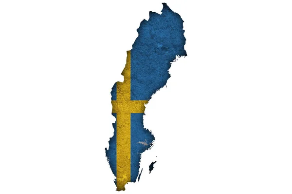 Karta Och Flagga Över Sverige Väderbevuxen Betong — Stockfoto