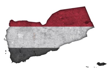 Yemen 'in yıpranmış beton haritası ve bayrağı