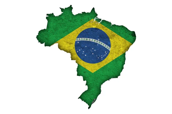 风化混凝土上的巴西地图和国旗 — 图库照片