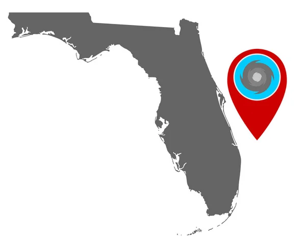 Mapa Florida Pin Con Advertencia Huracán — Vector de stock