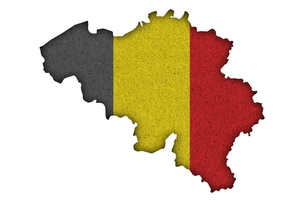 ベルギーの地図と旗を感じた — ストック写真