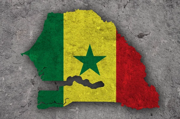 Carte Drapeau Sénégal Sur Béton Altéré — Photo