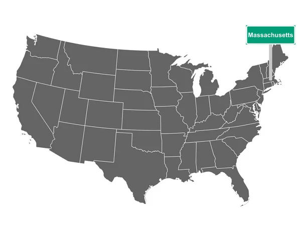Estado Massachusetts Limite Sinal Mapa Dos Eua Como Ilustração Vetorial — Vetor de Stock
