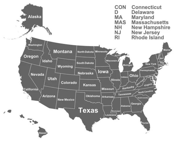 Mapa Los Estados Unidos Con Nombres Los Estados Unidos — Vector de stock