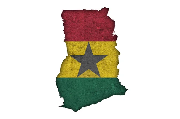 Karta Och Flagga Över Ghana Väderbiten Betong — Stockfoto