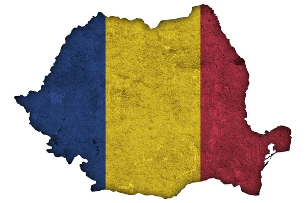 Χάρτης Και Σημαία Της Ρουμανίας Για Ξεπερασμένο Σκυρόδεμα — Φωτογραφία Αρχείου