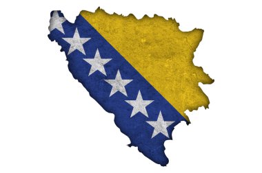 Bosna-Hersek haritası ve bayrağı eskimiş beton üzerine