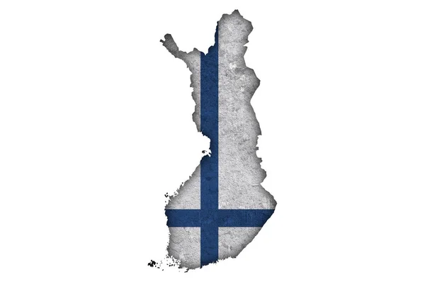 Karta Och Finlands Flagga Väderbeständig Betong — Stockfoto