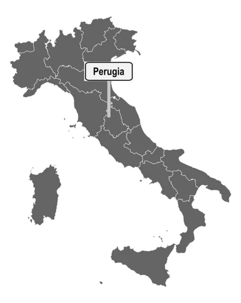 Mapa Italia Con Señal Tráfico Perugia — Vector de stock