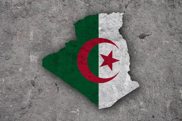 Χάρτης Και Σημαία Της Αλγερίας Για Ξεπερασμένο Σκυρόδεμα — Φωτογραφία Αρχείου