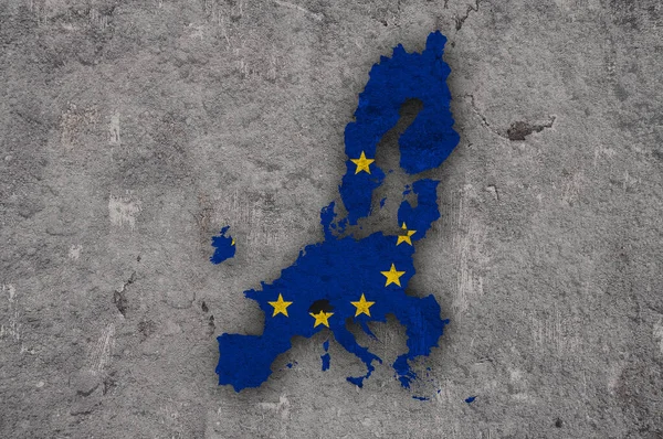Karte Und Fahne Der Europäischen Union Auf Verwittertem Beton — Stockfoto