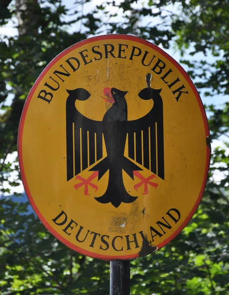 Border Sign Ομοσπονδιακή Δημοκρατία Της Γερμανίας Bayerisch Eisenstein — Φωτογραφία Αρχείου