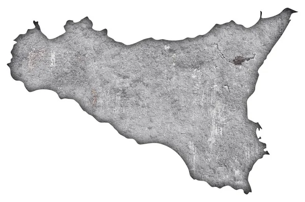 Kaart Van Sicilië Verweerd Beton — Stockfoto