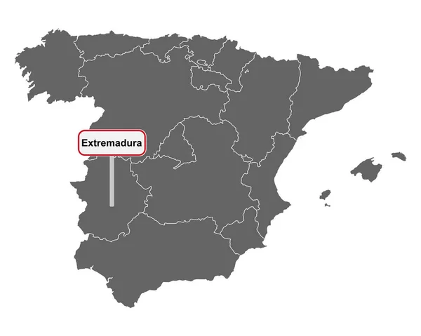 Kaart Van Spanje Met Plaatsnaam Van Extremadura — Stockvector