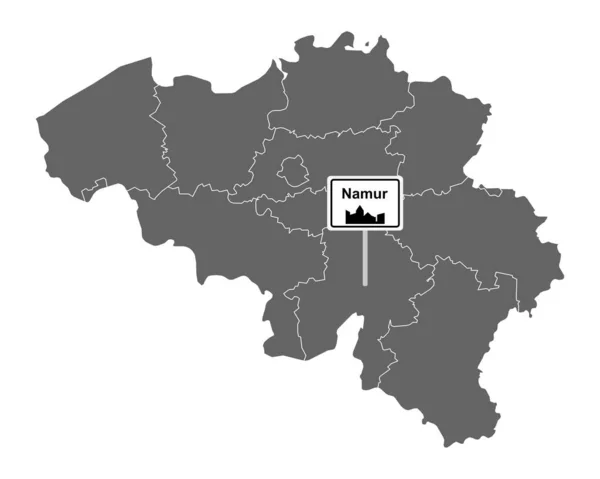 Mapa Bélgica Com Sinal Estrada Namur —  Vetores de Stock
