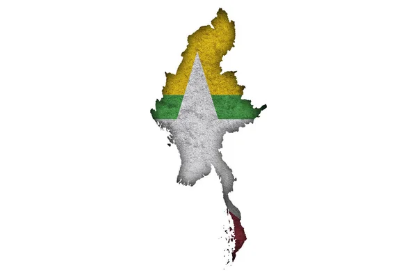 Map Flag Myanmar Weathered Concrete — Stock Photo, Image
