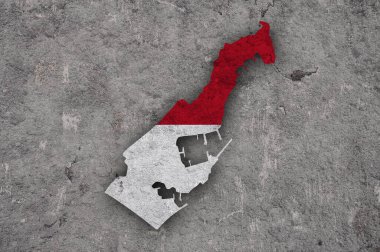 Yıpranmış beton üzerinde Monako haritası ve bayrağı