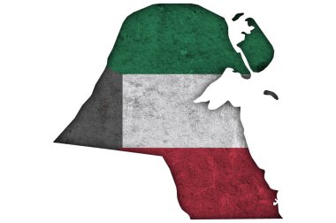 Kuveyt haritası ve bayrağı yıpranmış beton üzerine