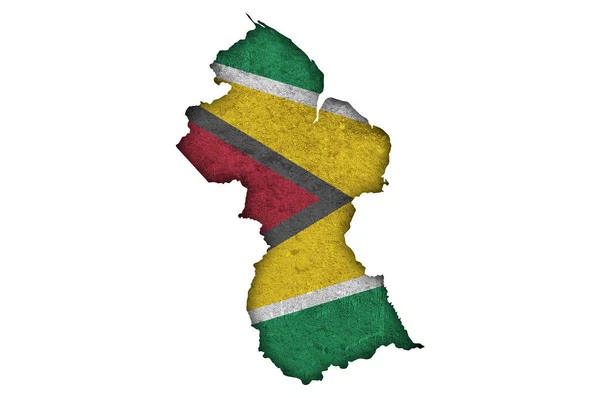 Mappa Bandiera Della Guyana Sul Cemento Armato — Foto Stock