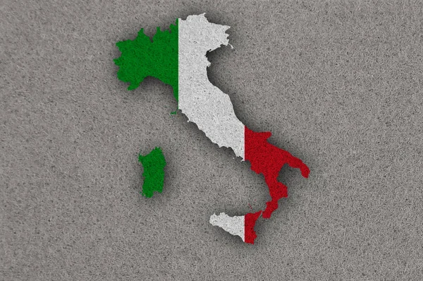 イタリアの地図と旗を感じた — ストック写真