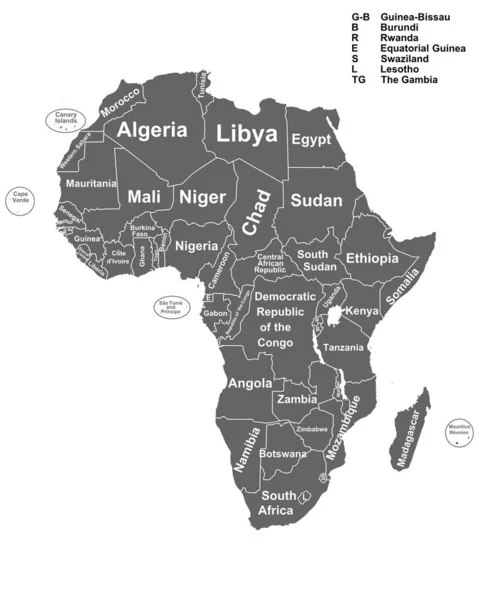 Mappa Dell Africa Con Tutti Paesi Regioni — Vettoriale Stock