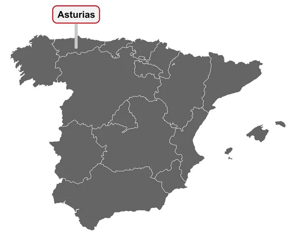 Kaart Van Spanje Met Plaatsnaam Bord Van Asturias — Stockvector