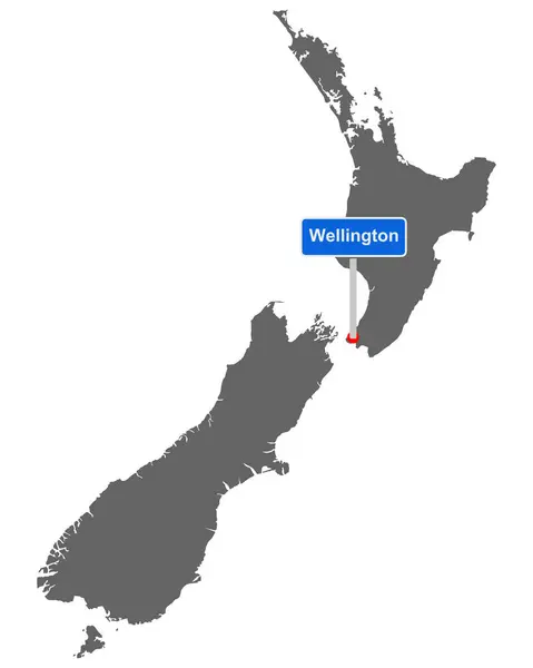 Karta Över Nya Zeeland Med Vägskylt Wellington — Stock vektor