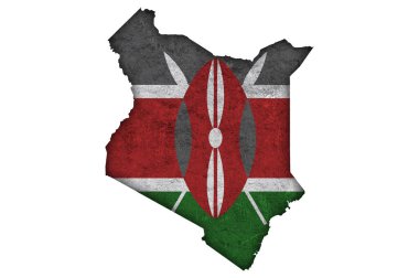 Yıpranmış beton üzerinde Kenya haritası ve bayrağı