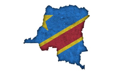 Demokratik Kongo Cumhuriyeti haritası ve bayrağı eskimiş beton üzerine