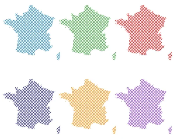 フランス地図シンプルなクロスステッチ — ストックベクタ