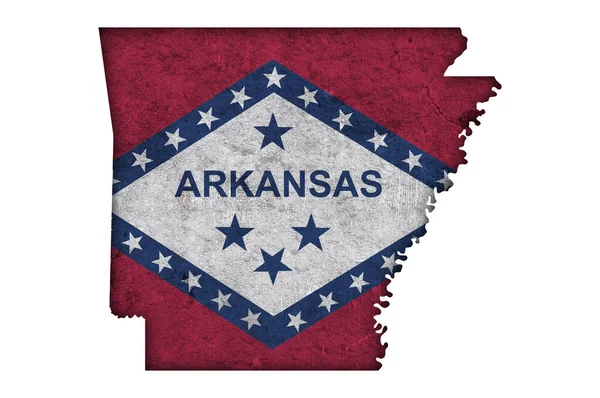 Mapa Bandera Arkansas Sobre Hormigón Envejecido — Foto de Stock