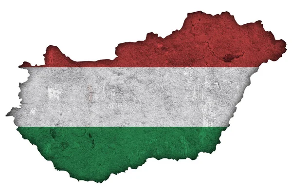 Karta Och Ungerns Flagga Väderbiten Betong — Stockfoto
