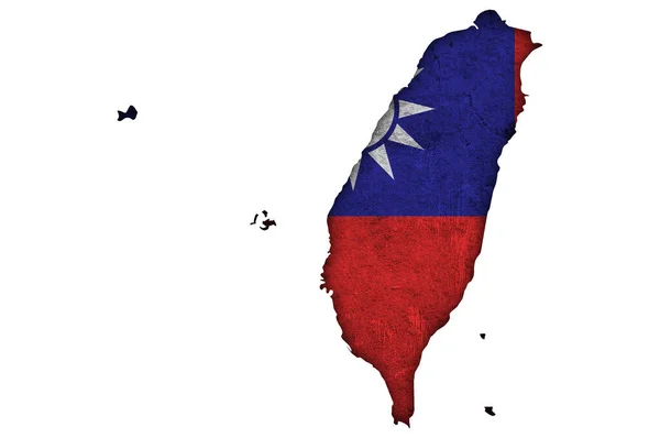 Mapa Vlajka Tchaj Wanu Ošlehaném Betonu — Stock fotografie
