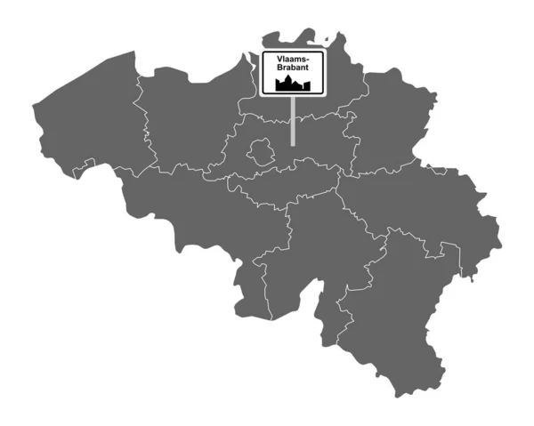 Kaart Van België Met Verkeersbord Vlaams Brabant — Stockvector