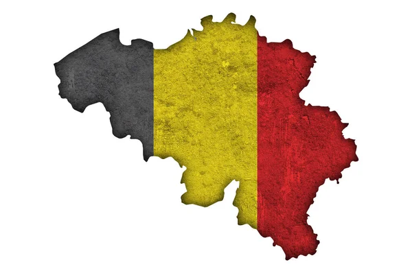 Karte Und Flagge Belgiens Auf Verwittertem Beton — Stockfoto