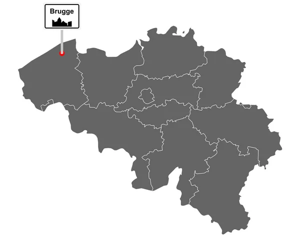 Mappa Del Belgio Con Cartello Stradale Brugge — Vettoriale Stock