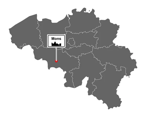 Mapa Bélgica Com Sinal Estrada Mons —  Vetores de Stock