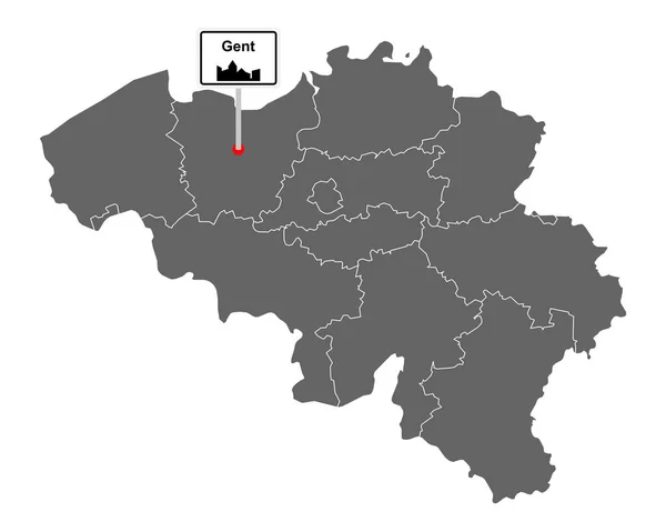 Karte Von Belgien Mit Straßenschild Gent — Stockvektor