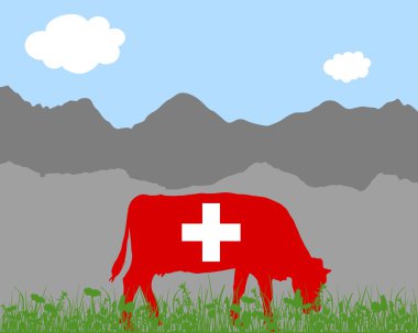 Alp ve İsviçre bayrağı inek