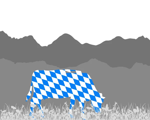 Vache alpe et drapeau bavarois — Image vectorielle