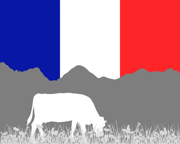 Vaca alp y bandera francesa — Vector de stock