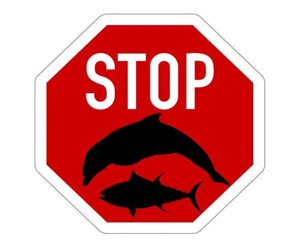 Stop sign tuna dolphin fishing — Stock Vector