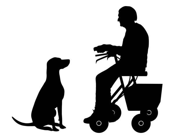 Старая женщина с собакой — стоковый вектор