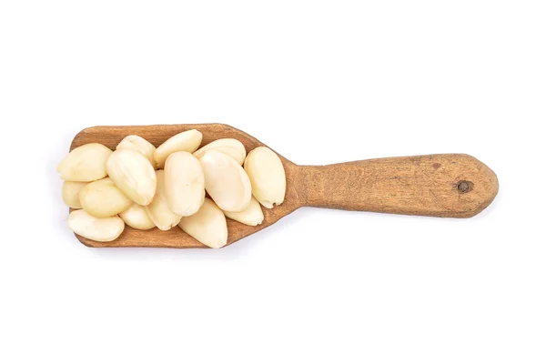 Blanched almonds on shovel — Stock Photo, Image