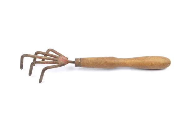 Hand rake on white — Stock Photo, Image