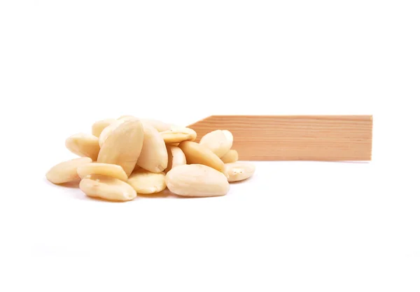 Blanched almonds at plate — Stock Photo, Image