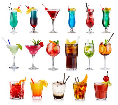 Set of classic alcohol cocktails isolated clipart