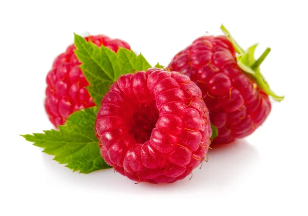 Reife rote Himbeeren isoliert auf weißen — Stockfoto